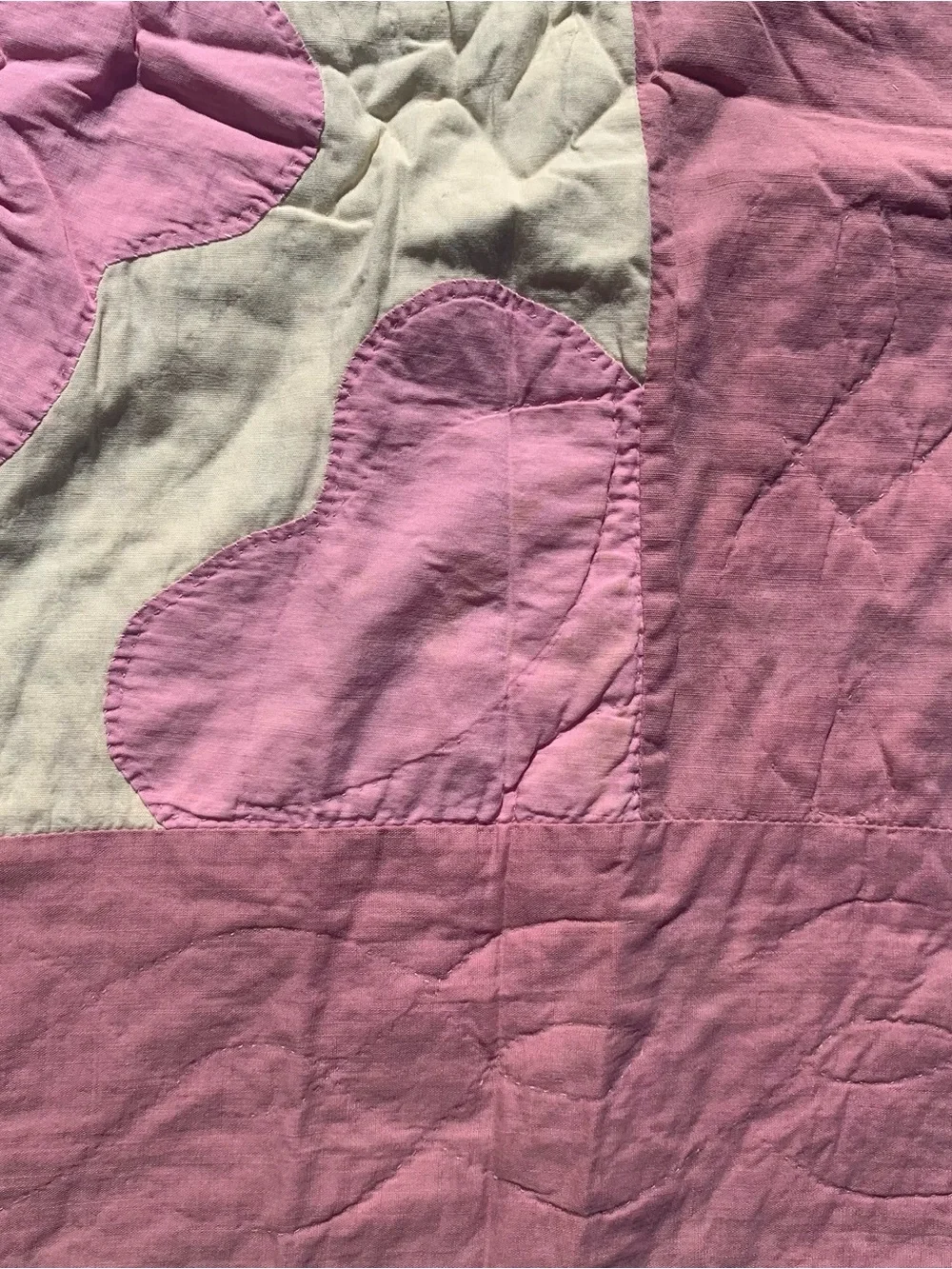 Antique pink & cream white floral patchwork cotton quilt